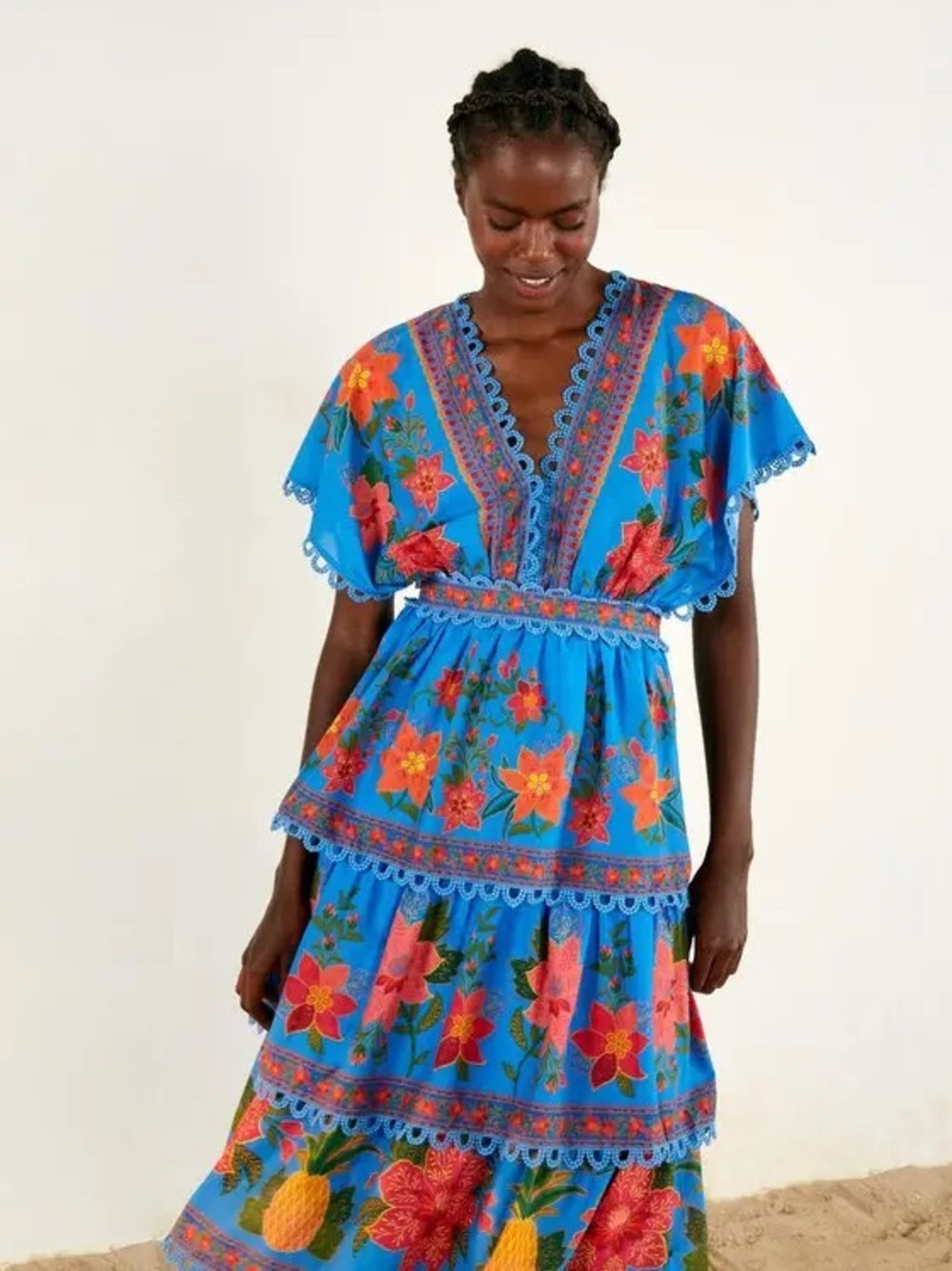 Farm Rio Women's Tropical Tapestry Layered Midi Dress - Blue